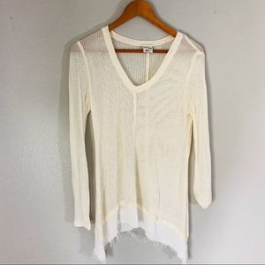 Cream mesh long sleeve top